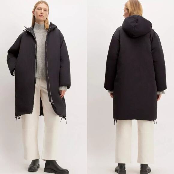 Everlane ReDown Puffer Full Zip Coat Mid Length Black Women Medium NWT - Picture 1 of 15